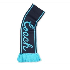 Coach Women's Varsity Logo Knit Fringe-Trim Scarf In Deep Blue NWOT